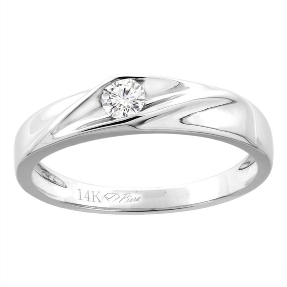New 14K White Gold Solitaire Real Diamond Wedding Band 3 mm 0.11 cttw